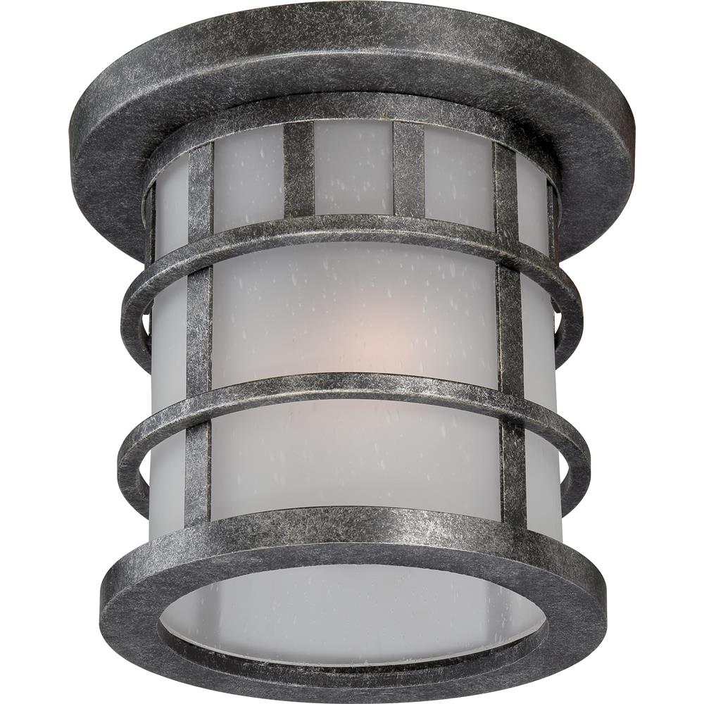 Nuvo Lighting 60/5636  Manor 2 Light Outdoor Flush Fixture with Frosted Seed Glass in Aged Silver Finish